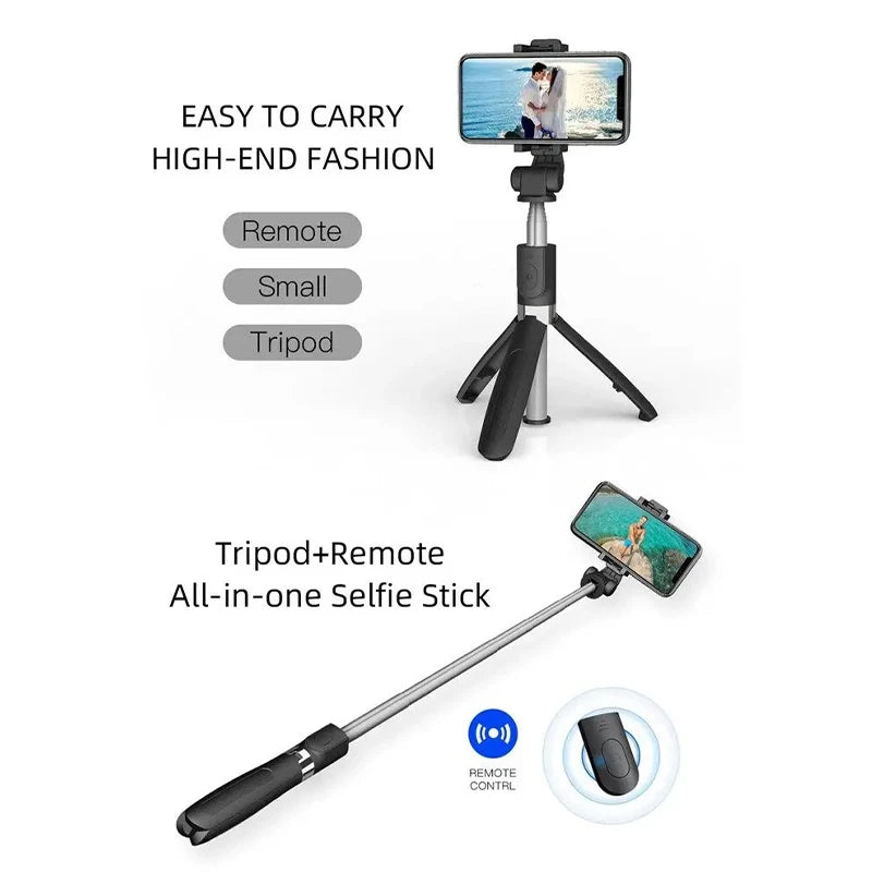 H1 Wireless Bluetooth Selfie Stick Tripod | 3-in-1 Foldable Monopod Stand with Phone Holder for Travel & Outdoor Use