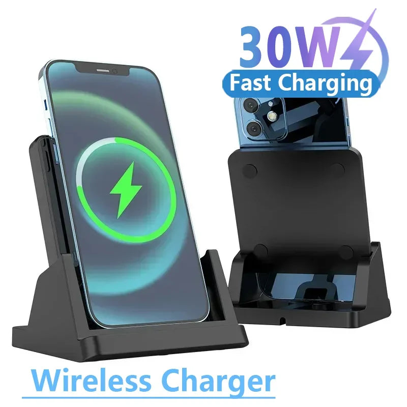 30W Wireless Charger Pad Stand | Ultra-Thin Fast Charging Dock for iPhone, Samsung & Xiaomi