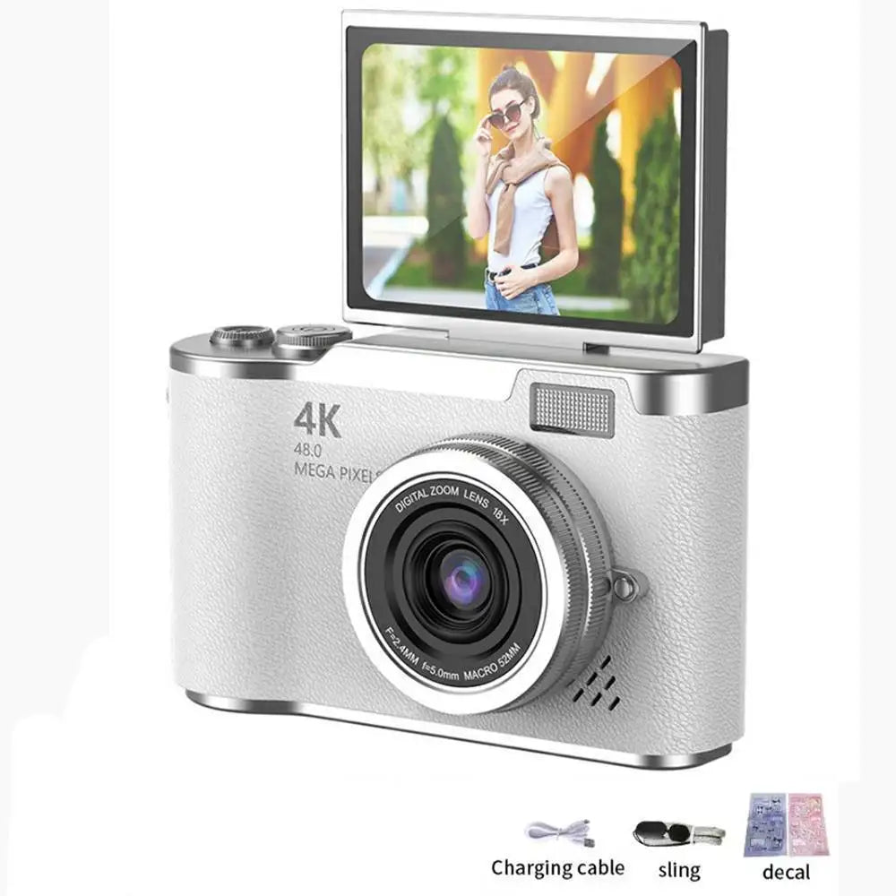 4K Digital Selfie Camera | 48MP CCD Flip Screen Camera with 8X Zoom & 32GB Card