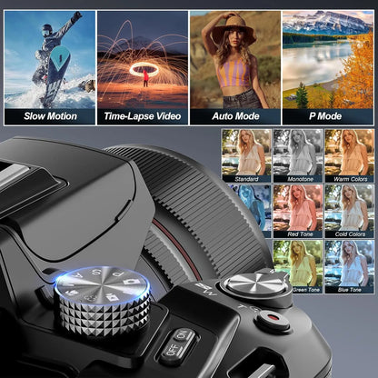 NBD 5K Digital Camera | 16X Optical Zoom with WiFi, App Control & 180° Flip Screen for Vlogging