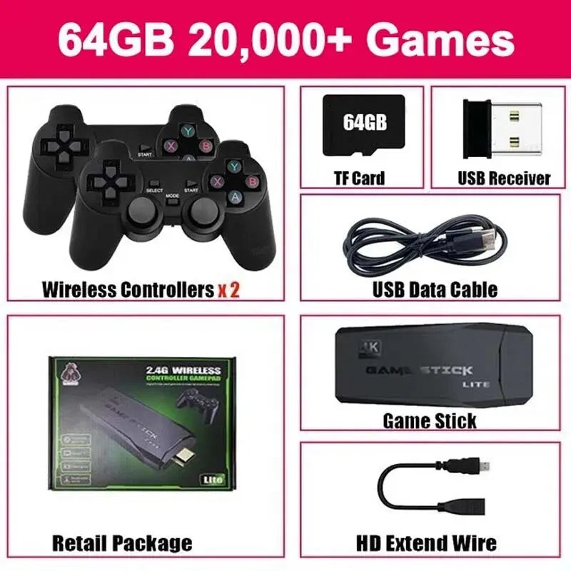 Video Game Console | 20,000 Built-in Games, Wireless Controller, 4K HD Retro Mini Handheld & TV Game Stick