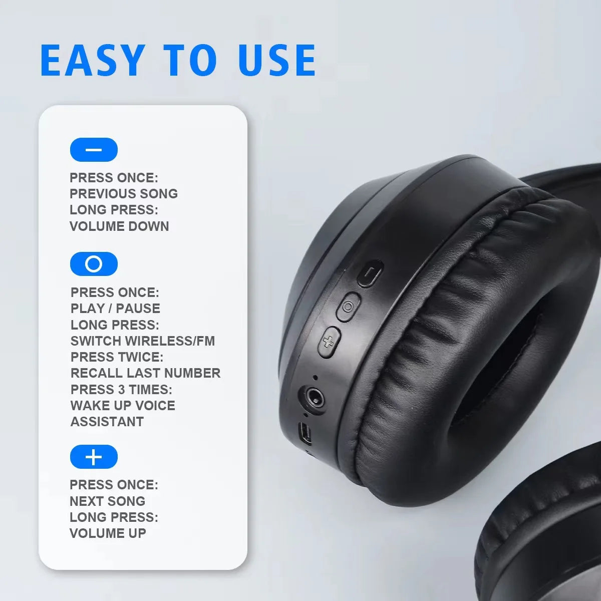 Wireless Bluetooth 5.3 Over-Ear Headphones | HiFi Stereo Sport Gamer Earphones with HD Mic