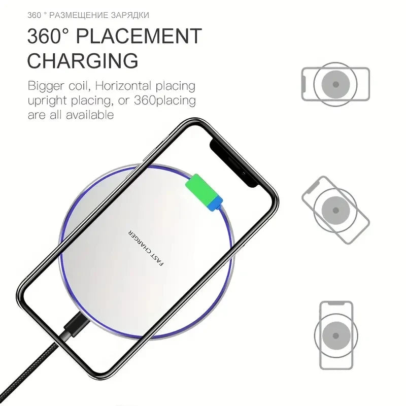 30W Wireless Charger Pad | Fast Charging Dock for iPhone 12–15, Samsung S22–S23, Xiaomi & Huawei