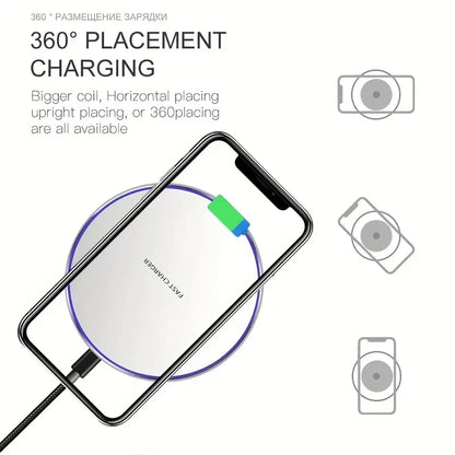 30W Wireless Charger Pad | Fast Charging Dock for iPhone 12–15, Samsung S22–S23, Xiaomi & Huawei