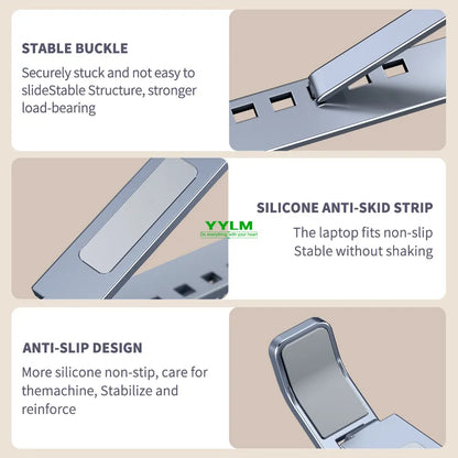 YYLM N8 Adjustable Aluminum Laptop Stand | Foldable Portable Cooling Notebook Holder for MacBook