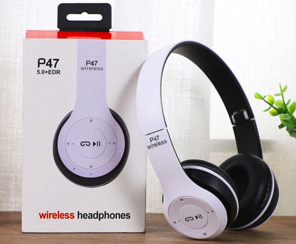 P47 Bluetooth 5.1 Wireless Headphones | Stereo Over-Ear Headset with Black Technology Sound Enhancement