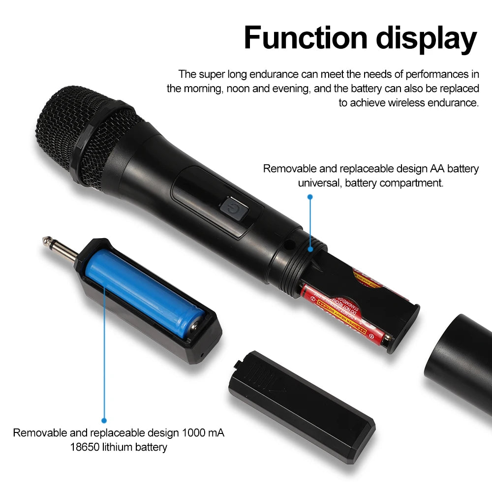 Dual Channel Wireless Microphone System | VHF Handheld Mic Set for Karaoke, Church, and Events