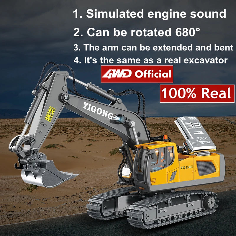 4WD Remote Control Excavator & Dump Truck | Alloy 4x4 Bulldozer RC Construction Vehicle Toy