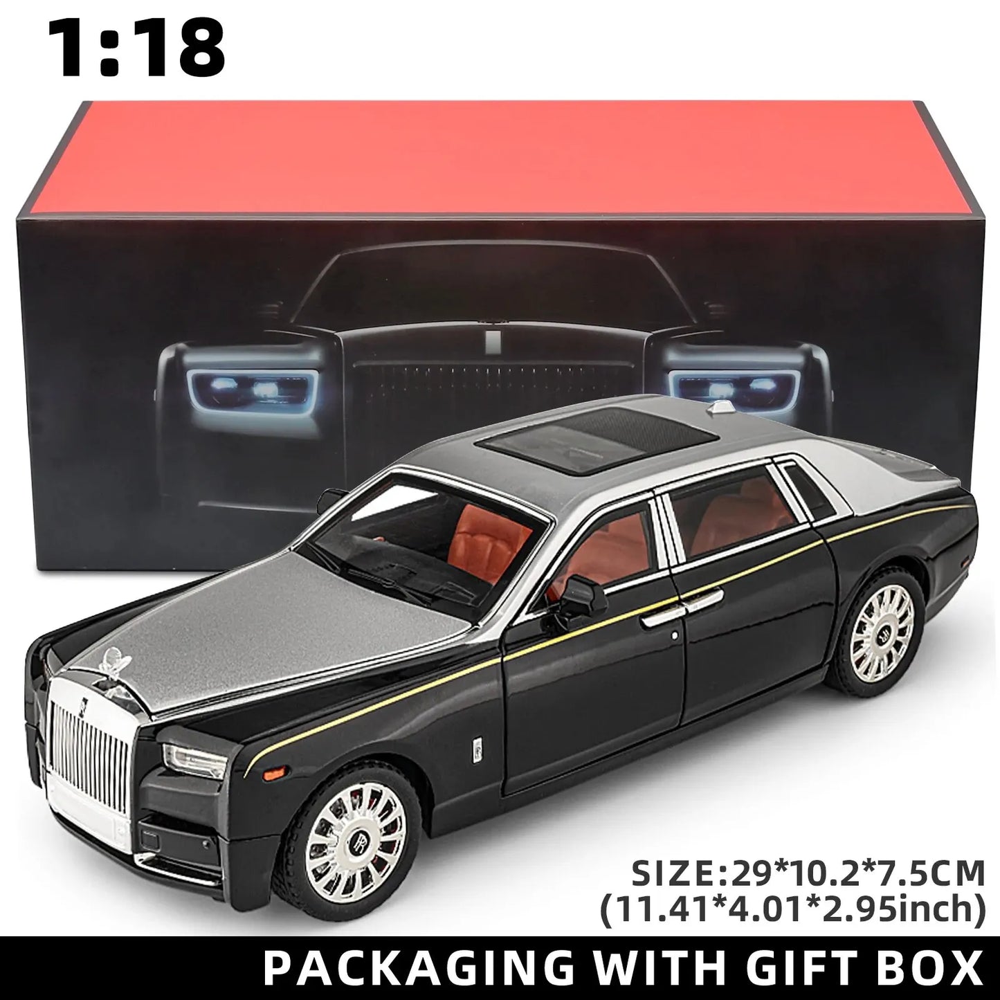 1:18 Rolls-Royce Phantom Diecast Model Car | Zinc Alloy Pull-Back Toy with Sound & Light | Realistic Luxury Car Collectible