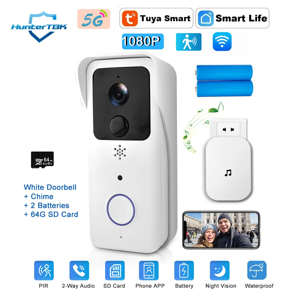 5G/2.4G WiFi Video Doorbell | 1080P Tuya Smart Outdoor Wireless Intercom & Camera