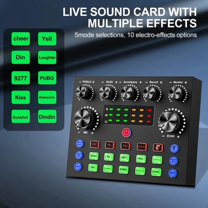 V8S Live Sound Card Bundle | Podcast & Music Recording Set with Microphone for DJs and Live Streaming