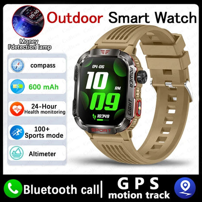 Military GPS Smartwatch for Men | Waterproof Outdoor Sport Tracker with Flashlight, Compass & Bluetooth Call