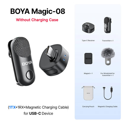 BOYA Magic 4-in-1 Wireless Lavalier Microphone | Universal Mic for iPhone, Android, USB-C & Camera Recording