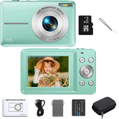 Digital Camera for Kids | 44MP Compact Camcorder with 16x Zoom & 1080P HD Video – Beginner Photography Camera