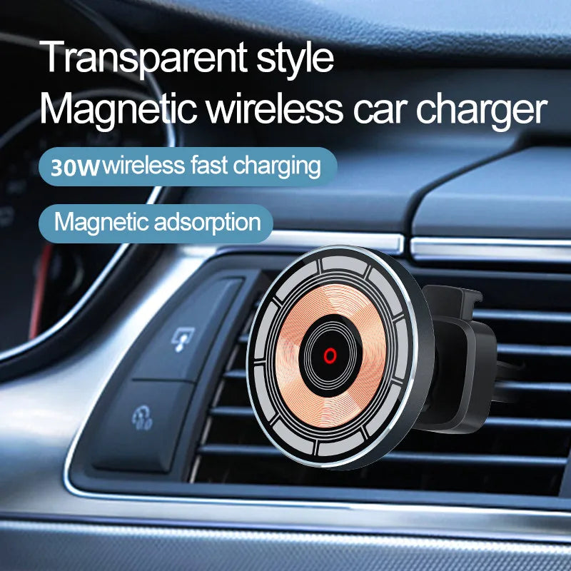 30W Magnetic Car Wireless Charger | Fast Charging Phone Holder Stand for iPhone 11-15 Pro Max