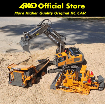 4WD Remote Control Excavator & Dump Truck | Alloy 4x4 Bulldozer RC Construction Vehicle Toy