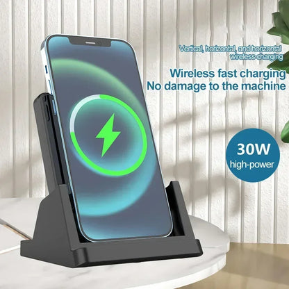 30W Wireless Charger Pad Stand | Ultra-Thin Fast Charging Dock for iPhone, Samsung & Xiaomi