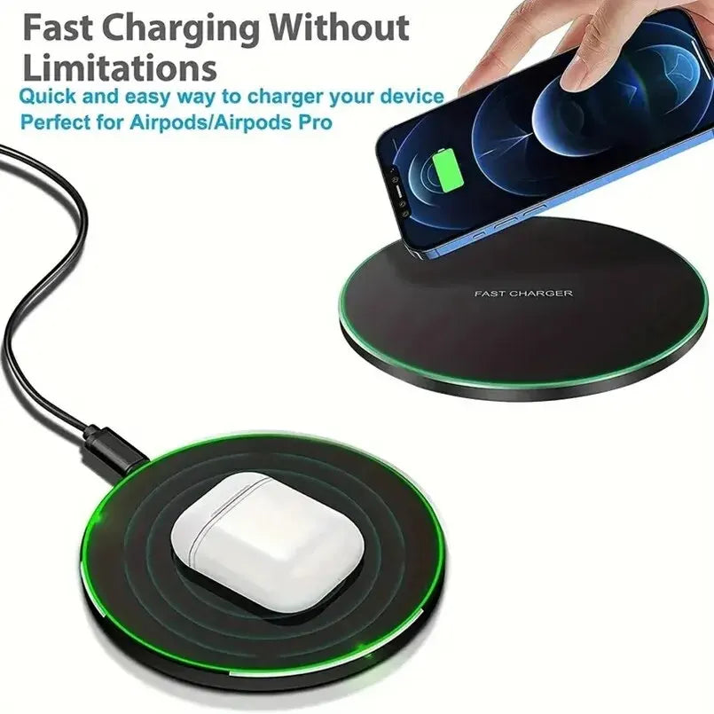 30W Wireless Charger Pad | Fast Charging Dock for iPhone 12–15, Samsung S22–S23, Xiaomi & Huawei