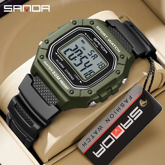 SANDA 2156 Men’s Military Watch | Sport LED Digital Wristwatch with Big Dial & Water Resistance
