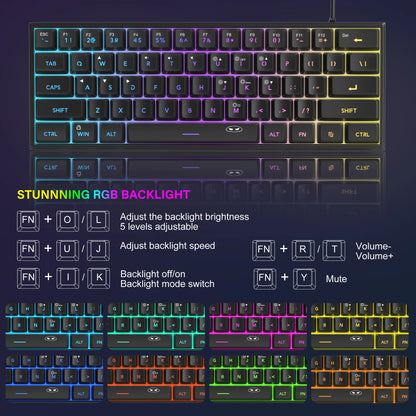 MageGee Mini 60% Gaming Keyboard | 61-Key RGB Backlit, Ergonomic & Waterproof Mechanical-Feel Keyboard