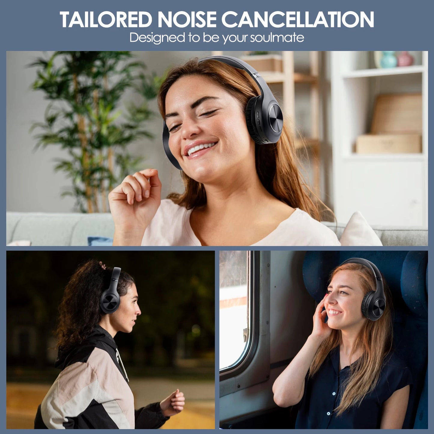 Siindoo JH-ANC923 Wireless Headphones | Active Noise Cancelling Over-Ear Bluetooth Headset with Mic