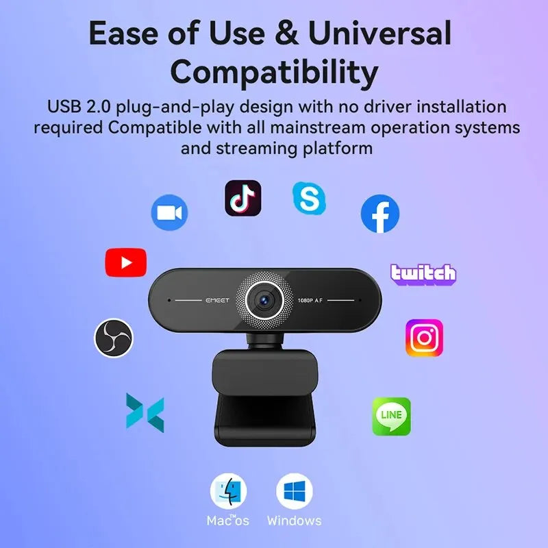 EMEET C60E 4K/2K/1440P/1080P USB Webcam | Autofocus Computer Camera for Video Calls & Conferences