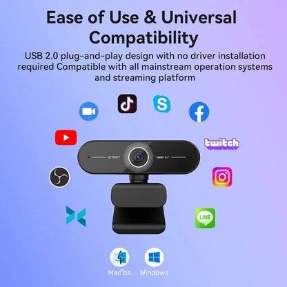 EMEET C60E 4K/2K/1440P/1080P USB Webcam | Autofocus Computer Camera for Video Calls & Conferences