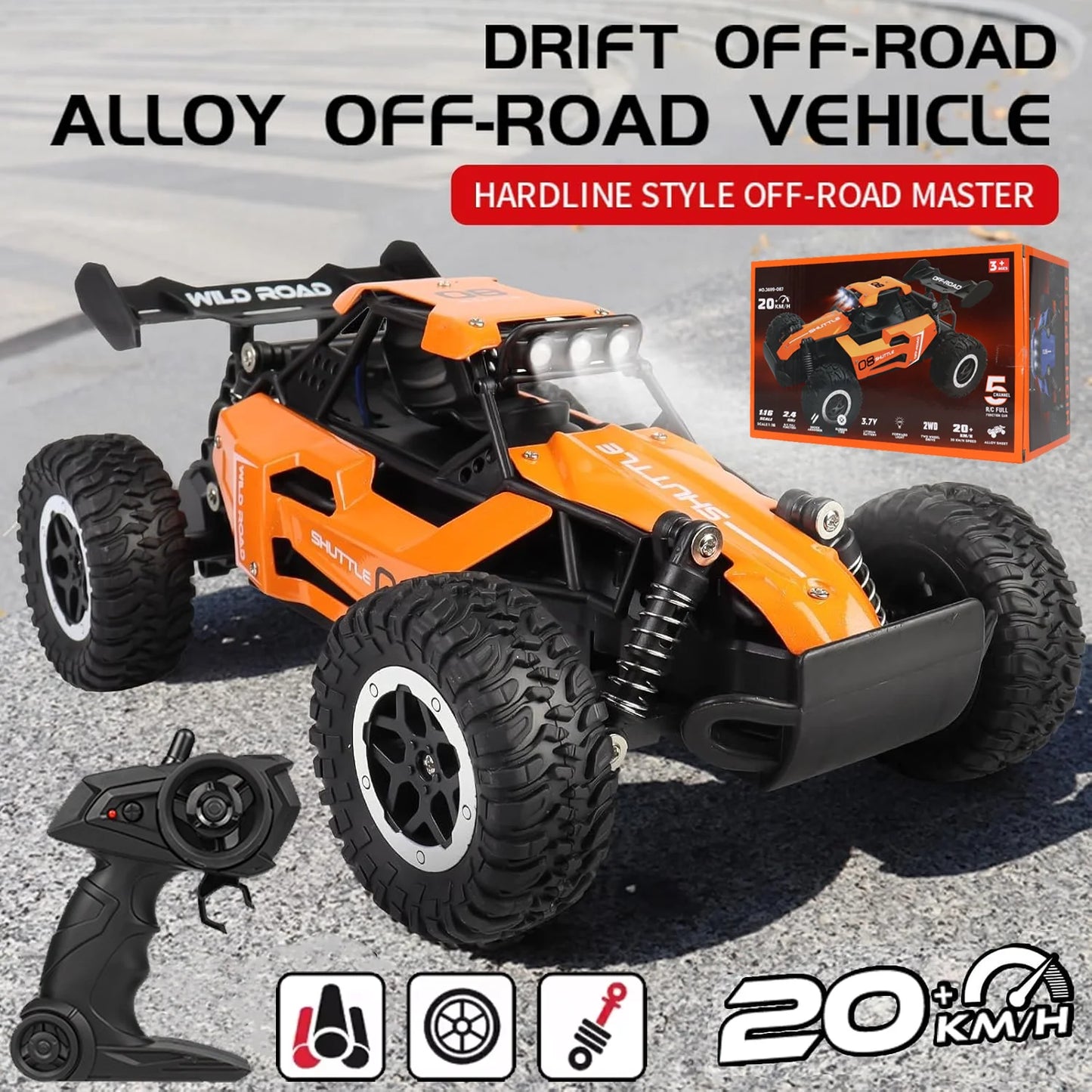 RC Off-Road Car 1:16 Scale | High-Speed 20KM/H 2WD Electric Monster Truck with 2.4G Remote