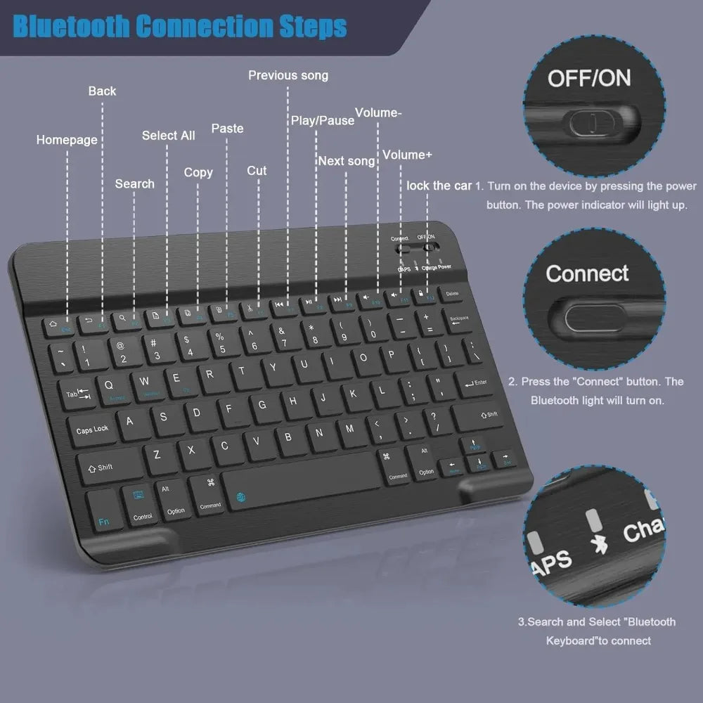 Bluetooth Keyboard for iPad & Tablets | Compatible with iPad Pro, Air, Mini, Samsung & Xiaomi