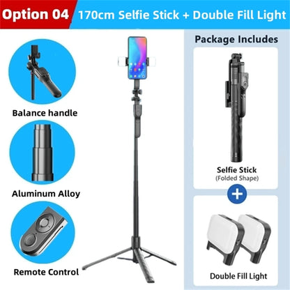 FANGTUOSI 1750mm Wireless Selfie Stick Tripod | Foldable Monopod with LED Light for Smartphones & Steady Live Shooting