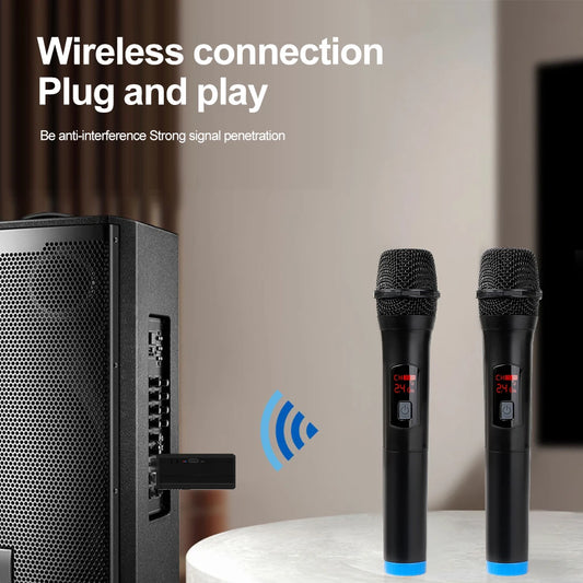 Dual Channel Wireless Microphone System | VHF Handheld Mic Set for Karaoke, Church, and Events