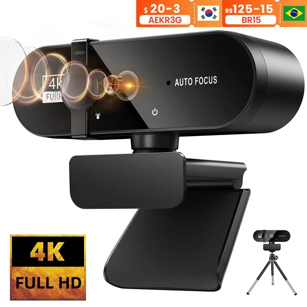 4K/2K/1080P USB Webcam | Mini Camera with Microphone & Autofocus for PC & Laptop