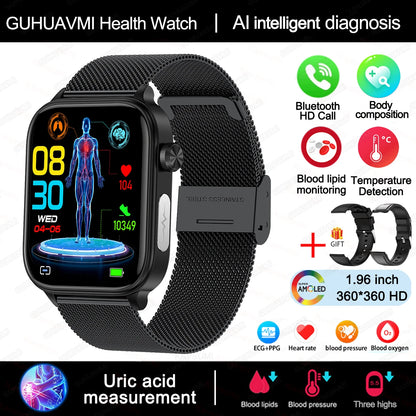 AI Diagnostic Smart Health Watch for Women 2025 | Blood Lipid, Uric Acid & Body Composition Tracker