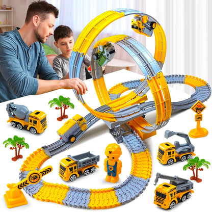 Children Electric Track Toy Car Set | Mini Engineering Cars with Anti-Gravity Track for Kids