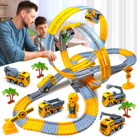 Children Electric Track Toy Car Set | Mini Engineering Cars with Anti-Gravity Track for Kids