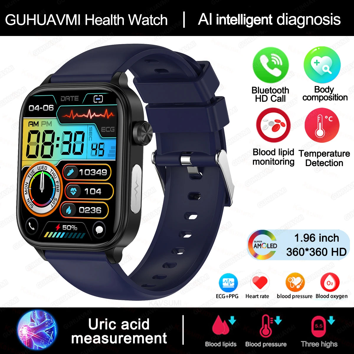 AI Diagnostic Smart Health Watch for Women 2025 | Blood Lipid, Uric Acid & Body Composition Tracker