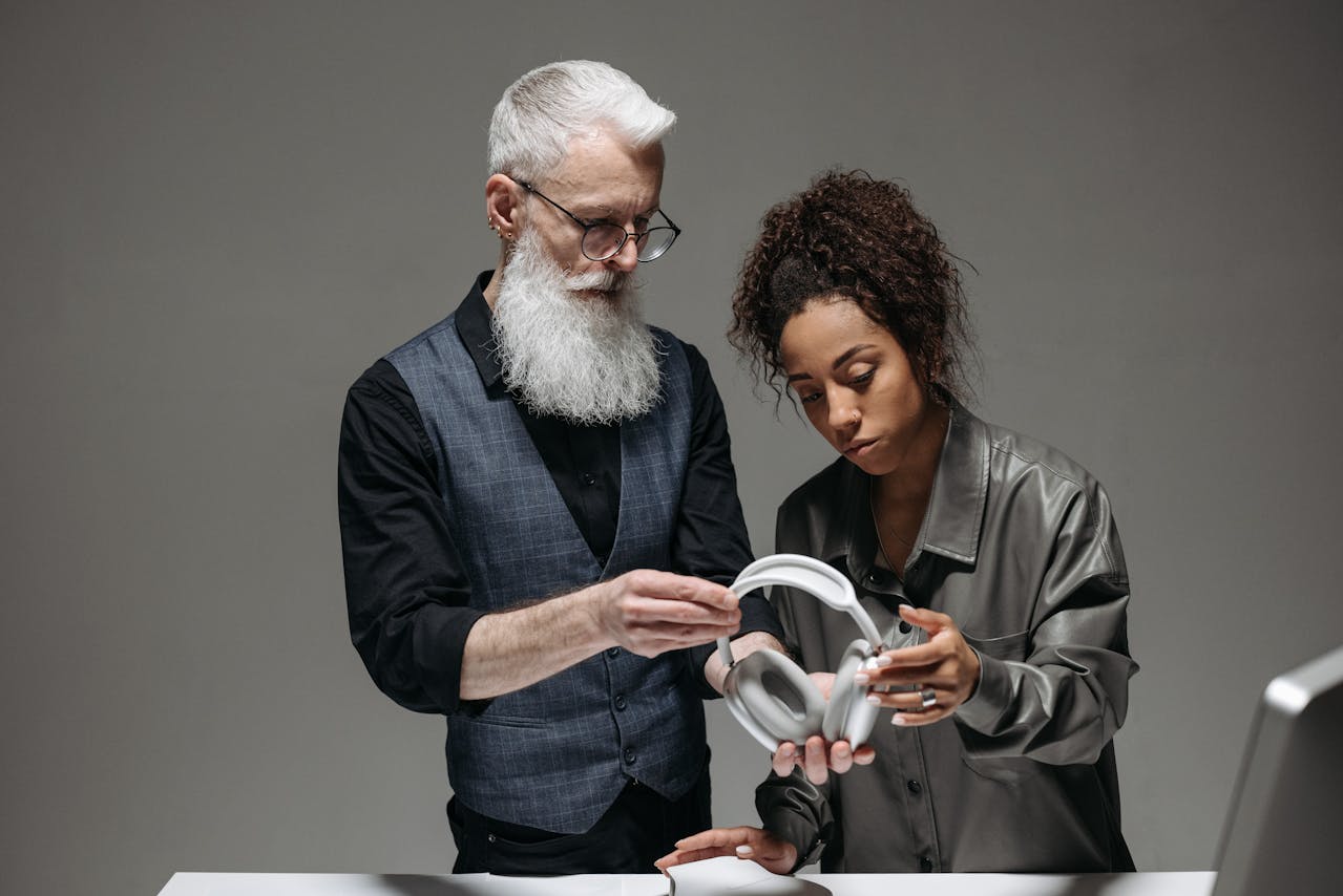 headphones wireless with a men and women