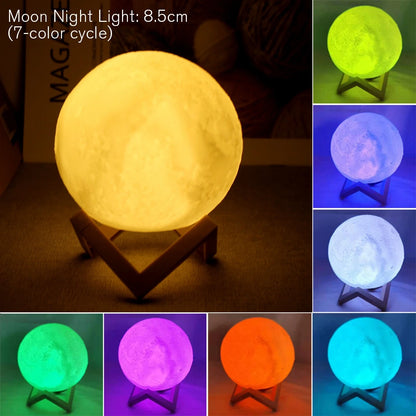8cm Moon Lamp LED Night Light with Stand | Starry Battery-Powered Bedroom Decor Lamp for Kids & Home Gifts