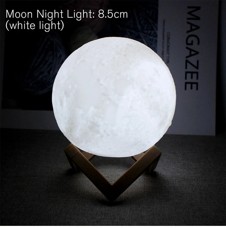 8cm Moon Lamp LED Night Light with Stand | Starry Battery-Powered Bedroom Decor Lamp for Kids & Home Gifts