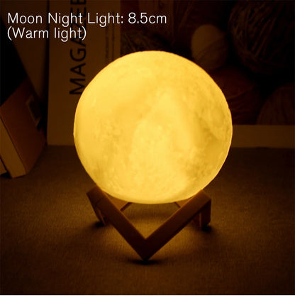 8cm Moon Lamp LED Night Light with Stand | Starry Battery-Powered Bedroom Decor Lamp for Kids & Home Gifts