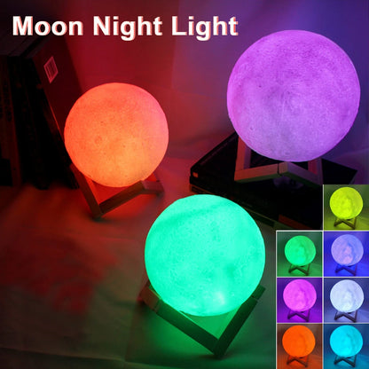 8cm Moon Lamp LED Night Light with Stand | Starry Battery-Powered Bedroom Decor Lamp for Kids & Home Gifts