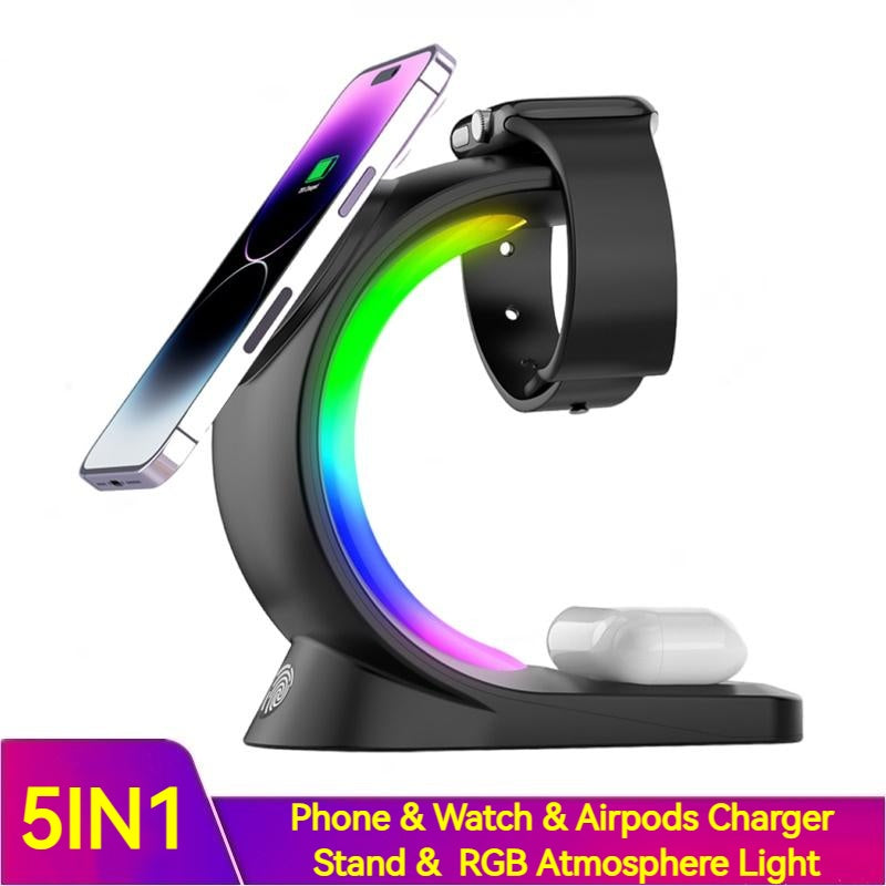 4-in-1 Magnetic Wireless Charger | Fast Charging Station with Atmosphere Light for iPhone, Apple Watch & AirPods Pro