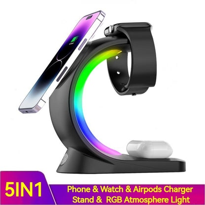 4-in-1 Magnetic Wireless Charger | Fast Charging Station with Atmosphere Light for iPhone, Apple Watch & AirPods Pro