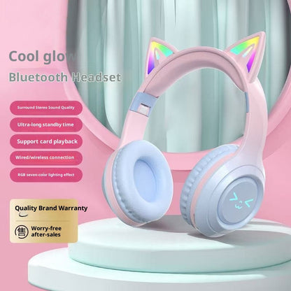 Cute Cat Ear Wireless Bluetooth Headphones | LED Stereo Headset for Kids & Teens