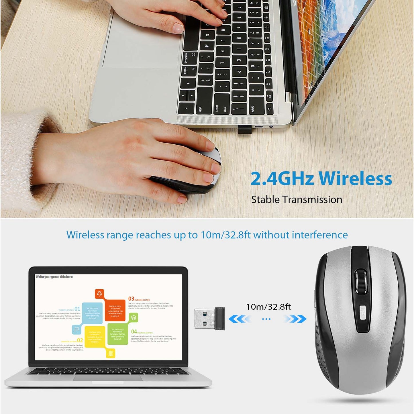 2.4G Wireless Gaming Mouse with USB Receiver | Optical Mouse with 3 Adjustable DPI & 6 Buttons for PC, Laptop & MacBook