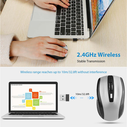 2.4G Wireless Gaming Mouse with USB Receiver | Optical Mouse with 3 Adjustable DPI & 6 Buttons for PC, Laptop & MacBook