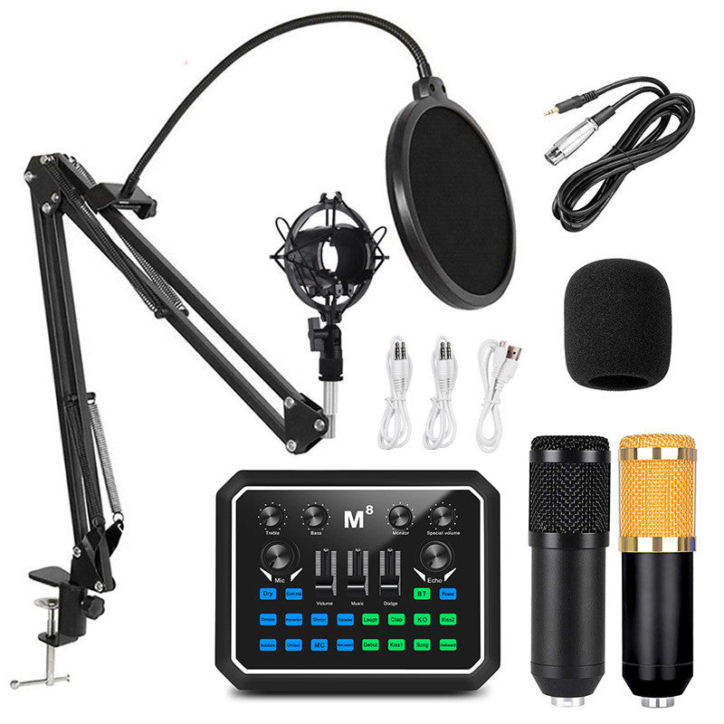 Aluminum Condenser Microphone Sound Card Set | Professional Streaming & Recording Audio Kit for Podcast, Live Broadcast & PC