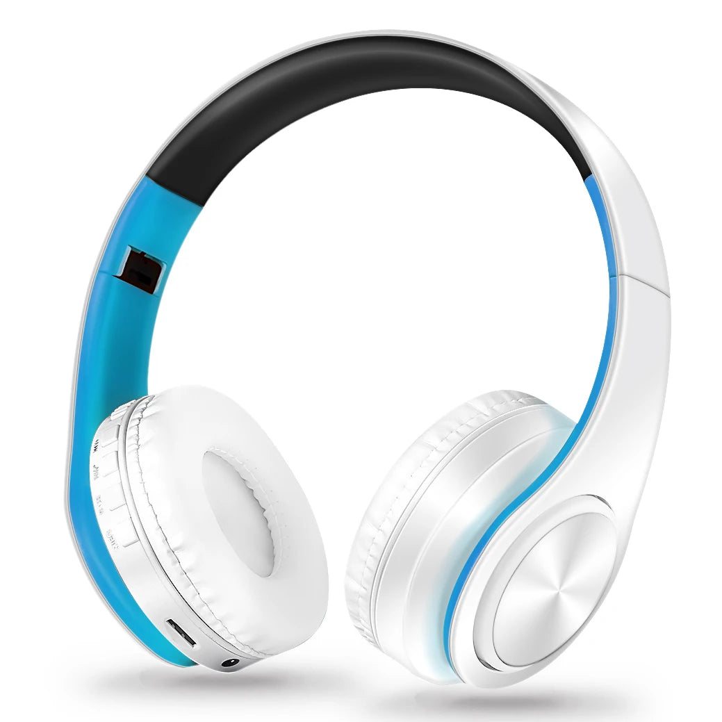 White and blue headphones on a white background