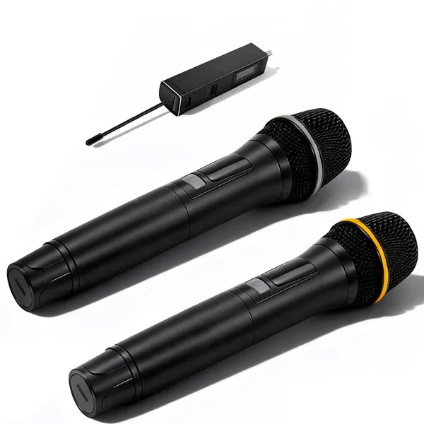 UHF Rechargeable Wireless Microphones | Metal Handheld Dynamic Mics with 262FT Range for Karaoke, DJ, Wedding & Outdoor Events