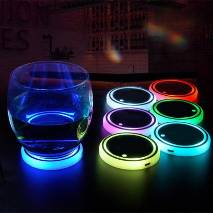 Colorful LED Cup Holder Coaster | Solar & USB Charging Non-Slip Ambient Car Light